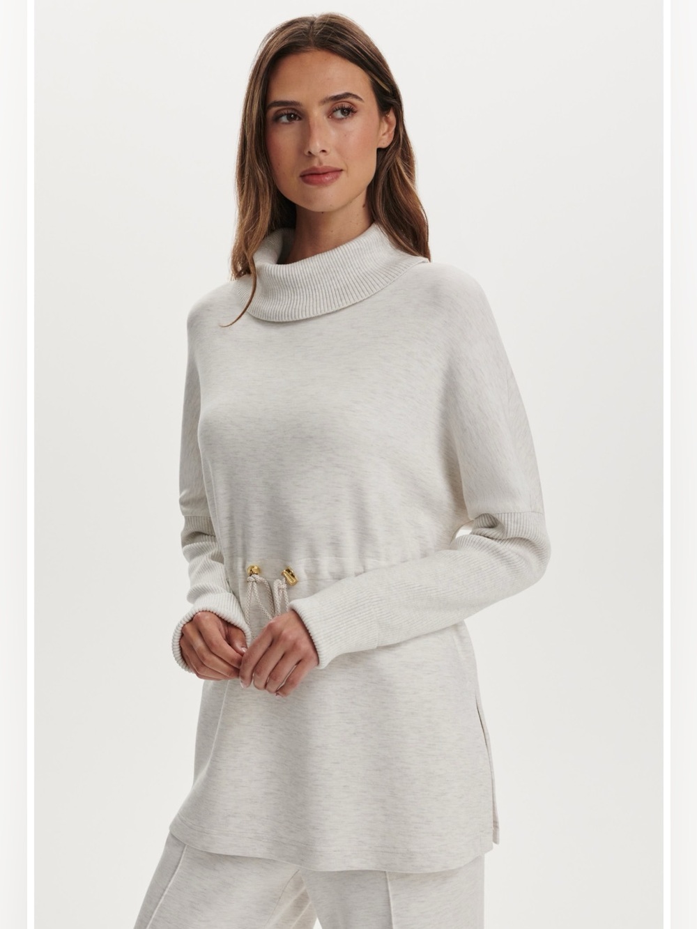Varley  Ethel Cinch Waist Sweatshirt Ivory Soft Knit Pullover Size Small